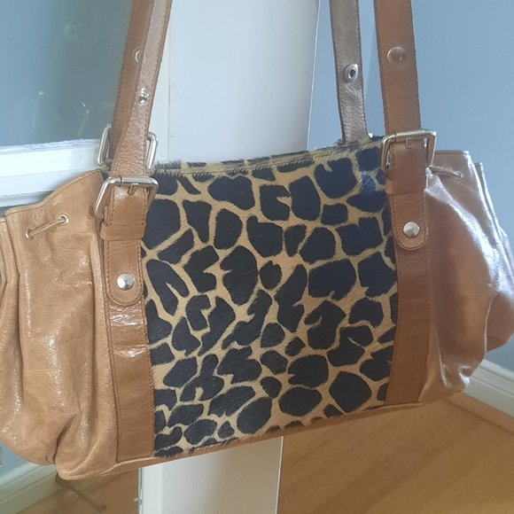 Cavalcanti Leopard Print Tan Leather Tote Bag - Picture 1 of 9